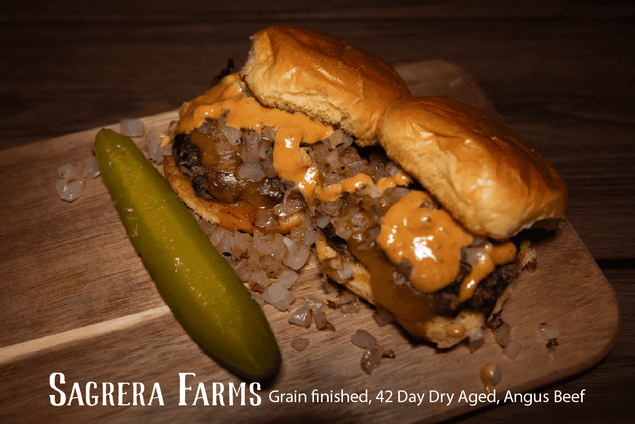 Sagrera Farms smash burgers with pickle - Picklenpins in New Orleans