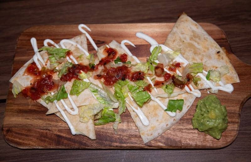 Quesadilla with salsa, guacamole, and sour cream - Picklenpins in New Orleans